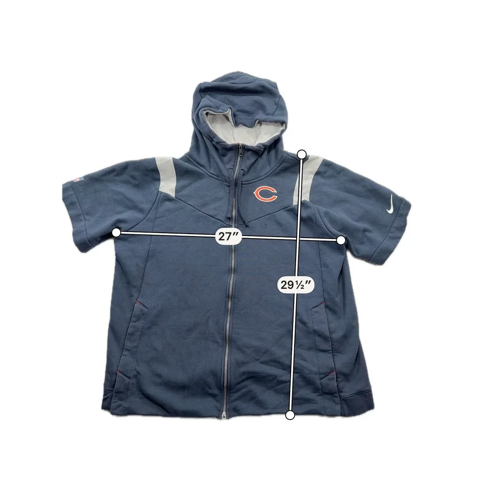 Nike Hoodie Chicago Bears NFL Onfield Full Zip Short Sleeve Navy Mens 3XL